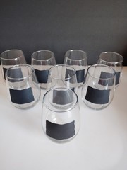 Set of 8 Clear Glass Round Tumbler Glasses Black Label Decoration Glossy Finish