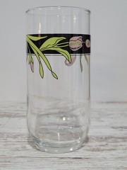 Vintage Libbey Highball Glass Pink Tulips Black Band 12 oz Set of 6 Tumblers