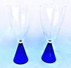 (4) Sasaki Eon Blue Goblets Japan, 1980s (2 Lg, 2 Sm)