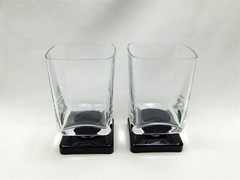 4 Vintage DISARONNO Branded Black Square Foot Amaretto Liqueur Glasses 70s