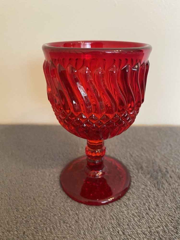Vintage LG Wright Wine Glass 1960 Ruby Red Jersey Swirl Barware 4.25” T 2.5” W