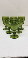 6 BARTLETT COLLINS MANHATTAN BULLSEYE CANE GREEN GLASS WINE WATER GOBLETS 8 oz