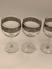 4 Culver Glass Silver Band Flower Scroll Wine Glasses Goblets 5 3/4″