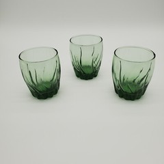 3 Vintage Anchor Hocking Star Fire Swirl Green Cocktail Glasses