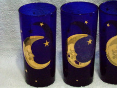 4 Culver Cobalt Blue 6 Inch Glasses Celestial Gold Stars & Moon With Stars Read