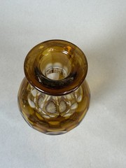 Amber Decanter 2 Bohemian Cut To Clear Cordial Shot Glasses