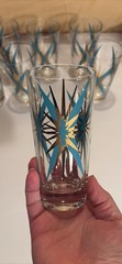 Federal Glass Co. Inca Atomic Starburst Tumblers MCM Turquoise 22K Gold Set/7
