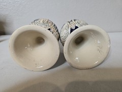 Vintage German Pottery Set Of 2 Wine Goblets Numbered With 4 Castle Scene READ