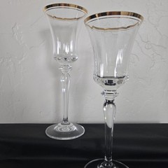 2 Vintage Mikasa Jamestown Gold Rim Crystal Glasses Wine 8 3/4” X 3” Set Of 2