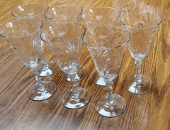 Lot of Seven Cambridge Caprice #300 Crystal Stem Glass 10oz Water Goblet Barware