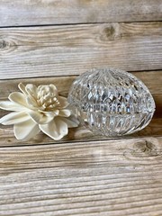 Gorham Chantilly Vintage Crystal Egg Treasure Trinket Box With Lid, Lead Cry