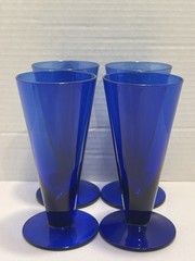 4 PC Vintage Cobalt Blue Depression Small Pilsner Cordial Glasses 5 3/8”