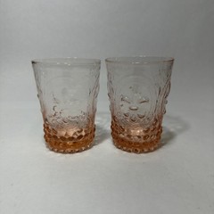 Zrike Pink Pressed Glass Tumbler W/ Embossed Fleur De Lis Design & Hobnail Base