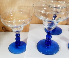2 Libbey Metropolis Blue Margarita Glasses 6″ bead ball cobalt stem