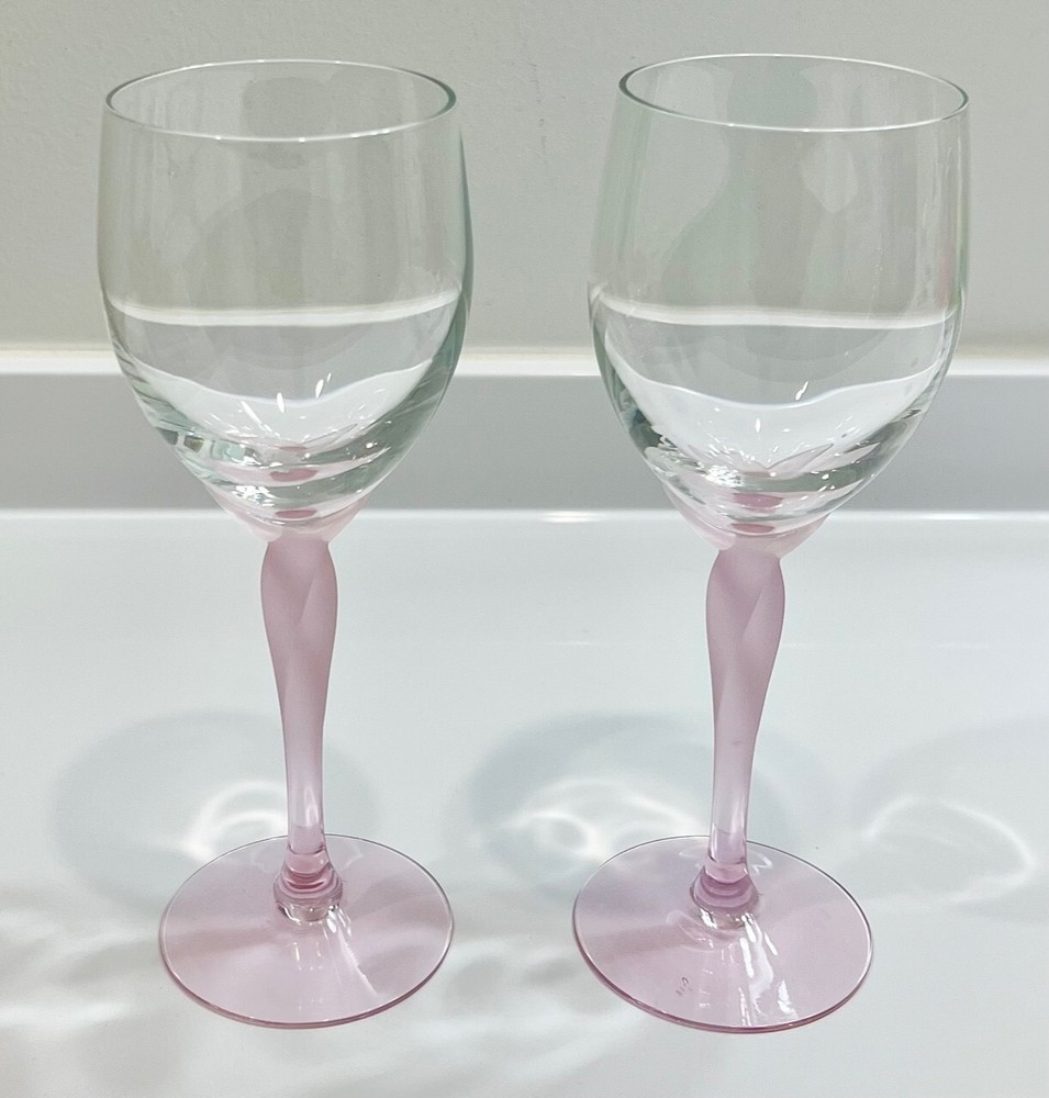 Signed LENOX Crystal SPRING MIST (Pink) Pattern 8 3/4″ WATER GOBLETS Set of 2