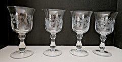 Vintage 1980’s Etched Vintage Goblet Fruit Design 7.5” Tall X 4” Wide Set of 4