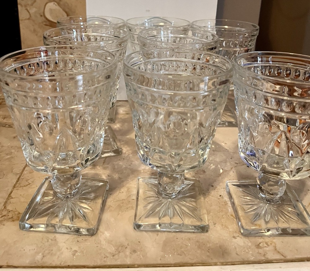 Vintage Indiana Glass Colony Park Lane Clear Glass Wine Water Goblet Set of 8