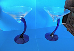 Martini Glass set (2) Royal Caribbean blue asymmetrical stemware Libbey M5
