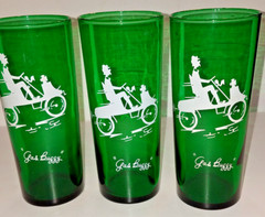 3 Anchor Hocking Forest Green Gay Nineties Highball Tea Tumblers «Gas Buggy»