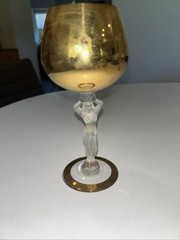Vtg Bayel France Bacchante Gold Frosted Nude Stem W7.25” Wine Glass