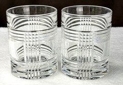 TWO! Vtg Ralph Lauren Glen Plaid Crystal Double Old Fashioned Whiskey Glasses