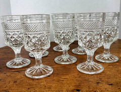 8 Anchor Hocking Wexford 5 3/8″ Stemmed Diamond Claret Wine, Juice Glasses (EUC)