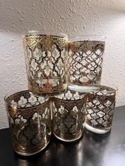 Culver Green Valencia 22k Gold Lowball Cocktail Glasses, Vintage Set of 5