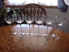 Etched Wine Floral Blown 6 Oz Smooth Stem – Set of 6 Glasses