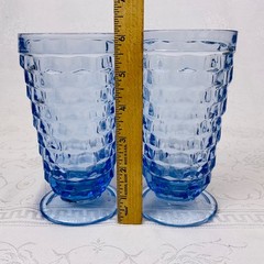 Colony Whitehall Cubist (5) Light Blue Iced Tea Glasses Straight Rim Footed GUC
