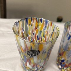 Murano Multicolore Indented Drinking Glasses Made In Italy Handmade Set of 2