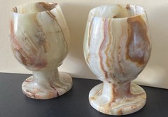 Stone Goblets Swirl Pattern Beige Brown Cream Glossy Finish Two-Piece Set