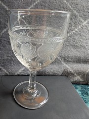 Clear Pressed Glass Goblet Grapevine Pattern Grapes Theme Stemmed Glass
