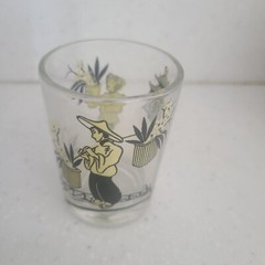 Hazel Atlas Mid Century 1950’s Oriental Juice Glass – Yellow Black Asian Design