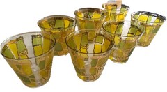 1960’s Culver Prado Green 22K Gold MCM Lowball Whiskey Rock Glasses Set of 7