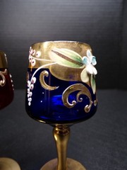 Vintage 1950s Stemmed Cordials Murano Italy Venetian Glass 1 Red 1 Colbalt
