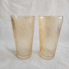 Pair of Jeannette Marigold Carnival Tree Bark Drink Tumblers Barware 14 oz. 6″