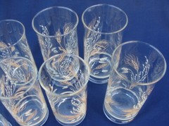 Vtg Libbey Flat Tumblers Lot Of 9 Glasses 3 Sizes 8-12-16 oz Wheat Pattern