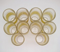 Vtg. Small Granite Yellow band and Clear Glasses (set of 10) Retro 60s Glasses