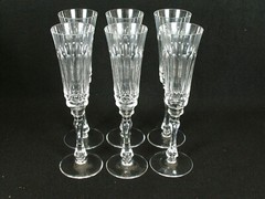 6 Stunning Varga Art Glass Monte Carlo Clear Cut Crystal Champagne Flutes