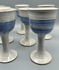 Lot of 8 Pottery Wine Glasses Goblets Blue Gray Handmade GREAT FOR EASTER DINNER