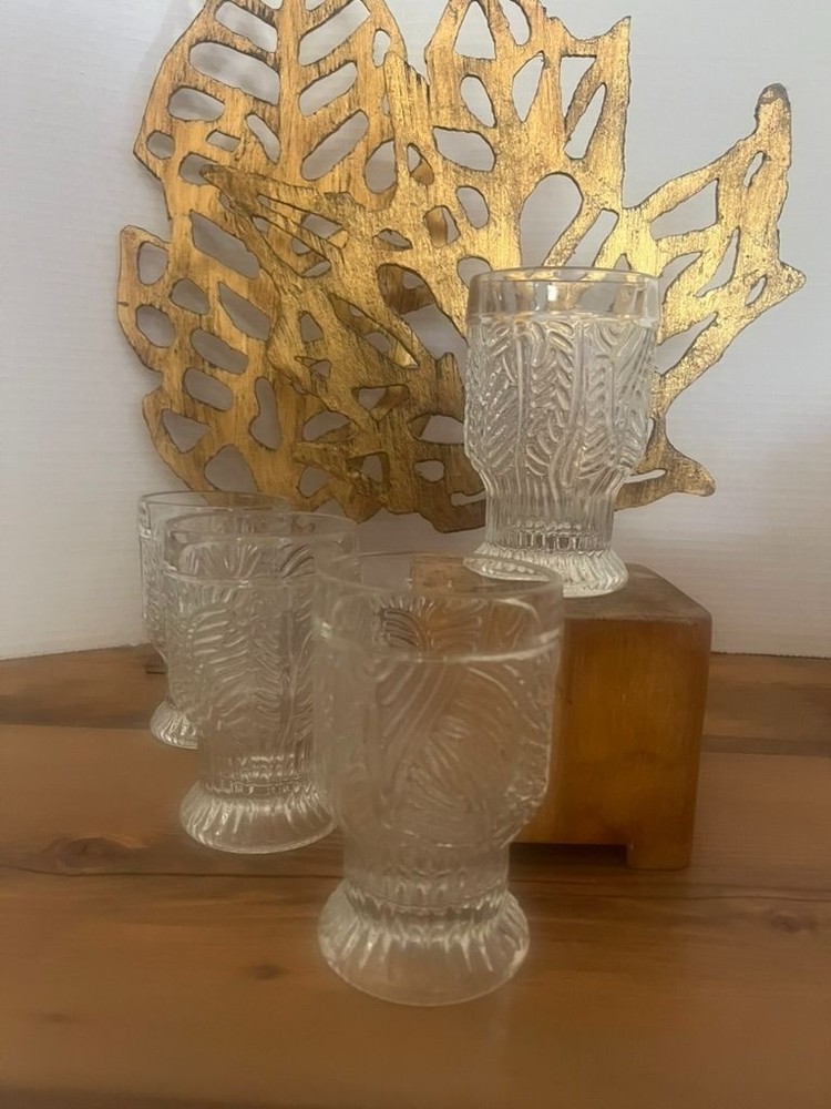 MCM Dansk Bohemian Style 8 oz Tumbler Glasses Set Of 4 Leaf Pattern Vintage