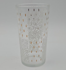 Vintage MCM Continental Can Co Glass Tumblers w/ White Floral & Gold Accents