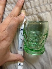 Georgian Vintage Uranium Depression Glass Green Honeycomb Tiny 3” Glasses Set 8