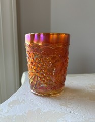 Imperial-Ohio Glass Vtg Iridescent Carnival Orange 10oz Tumbler Grapevine *read