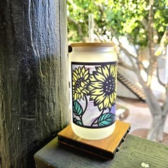 16oz Sunflower Stained Glass Tumbler with Bamboo Lid