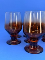 Set of 7 Vintage Libbey Amber Ombre footed goblets 1960s MCM Wine Water Glasses