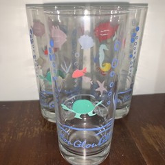 Vintage Hand painted 3D Fish / Ocean Themed Highball Glasses / Tumblers Set Of 3