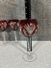 4 Design Guild Ajka Caroline Ruby Red Crystal Wine Glasses Goblets Hungary Hocks