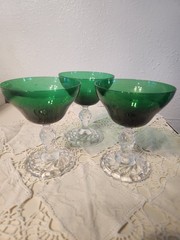 4 Fostoria Colonial Dame Emerald Green Champagne/Cocktail Glasses Barware