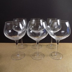 6 Pier 1 Crackle Glass Reflections Balloon Wine Goblets 8.25″ Tall VGC